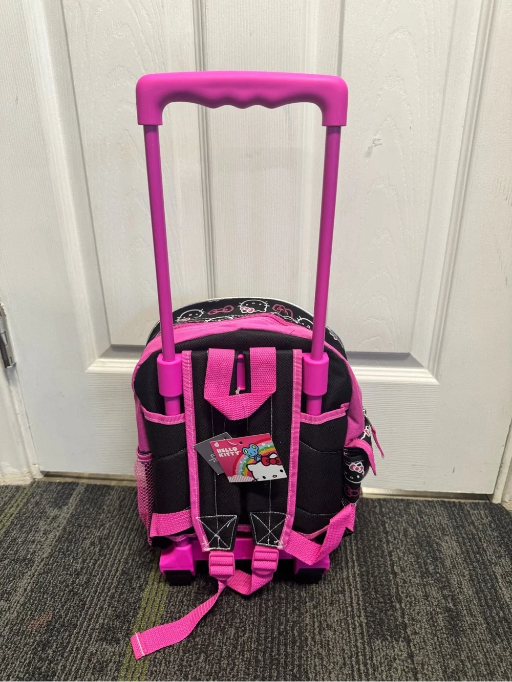 Autentic Hello Kitty Kids Rolling Backpack - Pink and Black